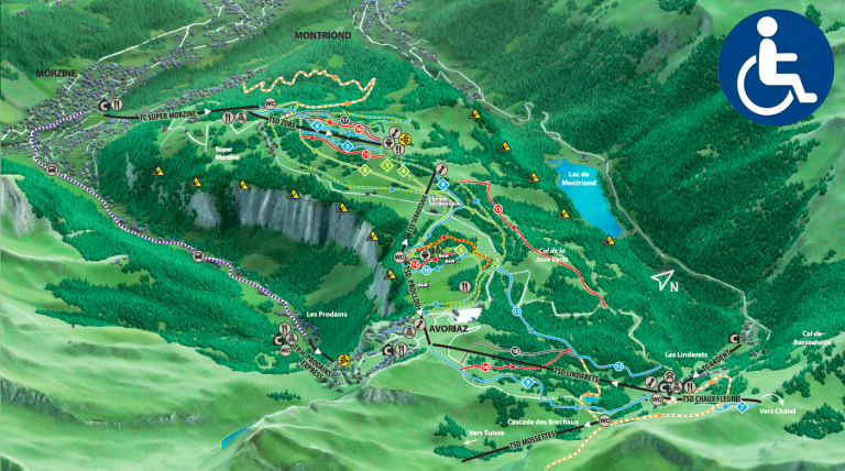 Plan des pistes été pour handicapés du domaine d'Avoriaz